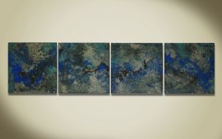 Contemporary Modern Artwork Blue Abstract Metal Wall Art Decor Unique 