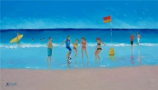    Painting Oil Art FOOTBALL SOCCER Australian Beach Scene Matson