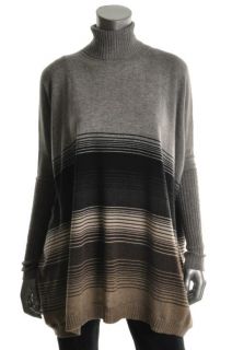 Autumn Cashmere New Grey Striped Cashmere Turtle Neck Batwing Pullover 