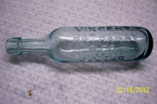 Antique Round Bottom Vincent Hathaway CO Boston Blue Glass Ginger Ale 