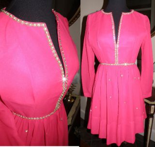 Vintage 1960s Cocktail Formal Party Mini Dress Hot Pink s M Gorgeous 