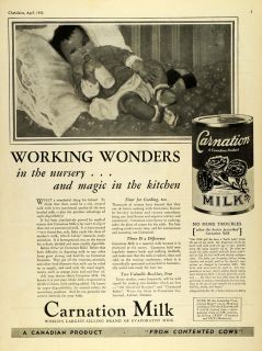 1933 Ad Carnation Co Aylmer Ontario Unsweetened Evaporated Milk Baby 