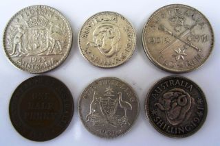 VERY COLLECTIBLE AUSTRALIAN COINS FLORIN 1943 1951 SHILLING 1951 