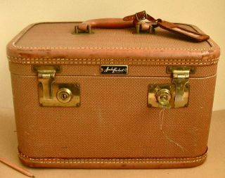    EARHART Leather Tweed TRAIN CASE Small Suitcase Luggage Cosmetic Bag