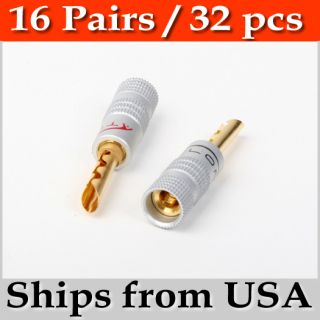 Atlona 16 Pairs 32 Pcs New High End Speaker Wire 4mm Banana Plugs Gold 