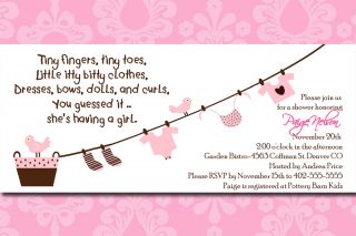   Pink Damask Tiny Fingers Tiny Toes Baby Shower Invitation Card