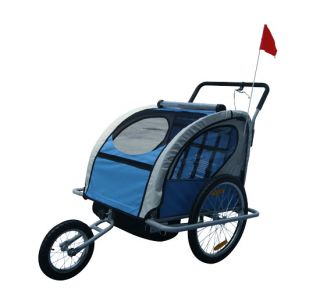 Aosom 2in1 Double Baby Bike Trailer Stroller Blue