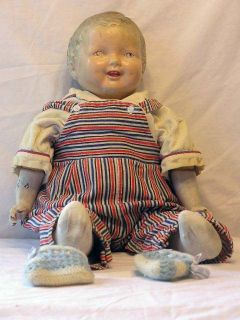 ANTIQUE COMPOSTION 22 BABY BOY DOLL WITH SMILING MOUTH TEETH SAYS MAMA
