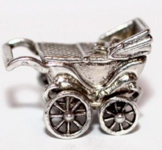 Moves Baby Stroller Carriage Vintage Sterling Silver Bracelet Charm 