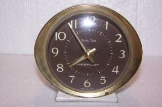 Vintage Westclox Alarm Clock Baby Ben Desk Shelf Brown Dial Metal 