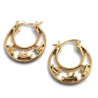 Gold 18K GF Earrings Bird Animal Double Hoop Fashion Unique Lady Teens 