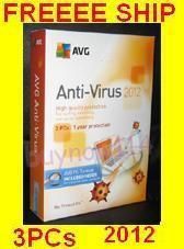 AVG AntiVirus 2012 3PCs 1 Year Protection AntiSpyware AntiMalware + PC 