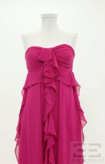 Badgley Mischka Fuchsia Pink Silk Chiffon Evening Dress Size 8