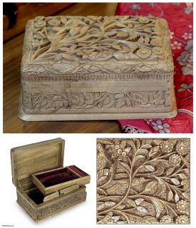Birds Hand Carved Walnut Jewelry Box Novica India Art