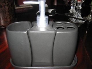 NEW Bacova 4 pc Black Ceramic Bath Accessory Valet Set Soap Pump TB 