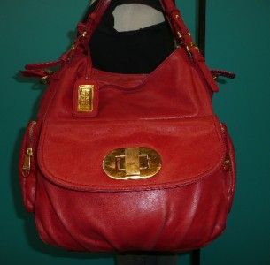 badgley mischka large platinum label randy red leather hobo tote purse 