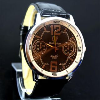 1pcs Mens Leather Fashion Large Quartz Watch B5 BK