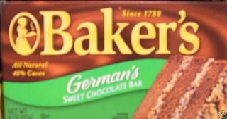 Bakers Baking Squares Germans Sweet Chocolate 4 Oz