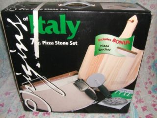 Origins of Italy 7 PC Pizza Baking Stone Set Wood Peel