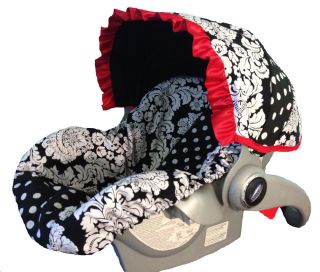Girl Infant Baby Car Seat Slip Cover Red Ruffle Damask