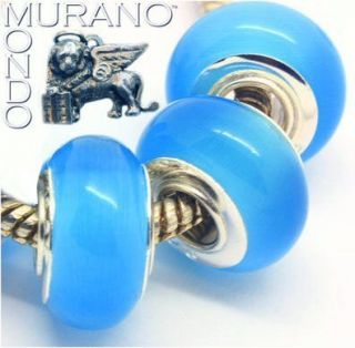   Art Glass Bead For European Charm Bracelets BABY BLUE CATS EYE 1 Bead