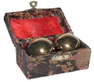   set of 2 balls in black box goldtone chrome plated metal balls box