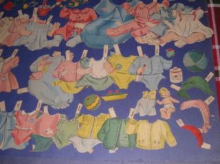 Vintage 1940s Baby Toddler Paper Dolls 6 Clothing Accessories 4G 