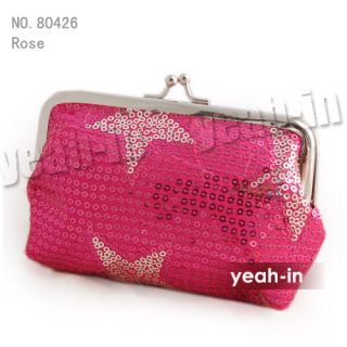 NEW design Sequin STAR Evening Clutch handbag purse bag Purple
