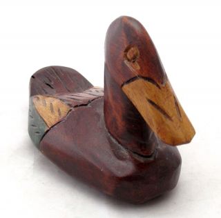 DUCK DECOY WOODEN HAND CARVED BROWN YELLOW GREEN NO MARKINGS