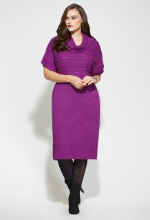 Avenue Plus Size Cableknit Trim Cowl Neck Sweater Dress