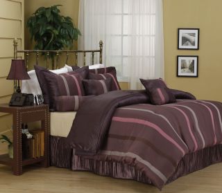 Windsor Purple Stripe 7 Piece Comforter Set Bed in Bag Brand New King 