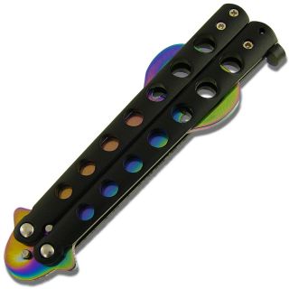 Black Handle TI Rainbow Trainer Practice Balisong Butterfly Knife 