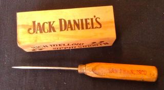Jack Daniels Whiskey Vintage Wooden Ice Pick and Sheath