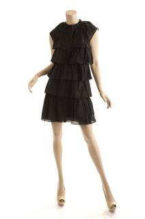 BCBG Max Azria Black Woven Tiered Ruffle Dress Size XS