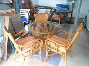 Bamboo Dining Table Set with 3 Chairs Glass Top Table 36