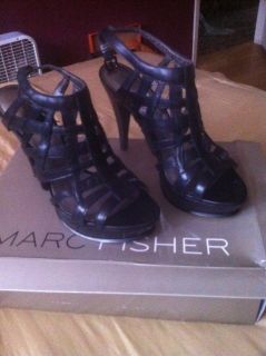 Mark Fisher Stylish Black Leather Womens Sandal Heels Size 8