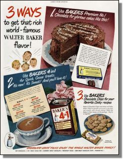 1950 baker s chocolate cocoa cake print ad