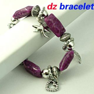   Fashion Purple Stretch Rectangle Beads Craft Dangle Bangle Bracelet