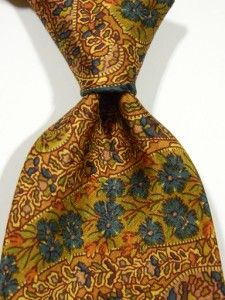 ETRO Milano Luxury Silk Neck Tie Italy Made Floral Paisley Gold Orange 