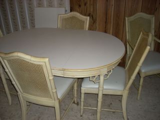    THOMASVILLE FAUX BAMBOO HOLLYWOOD REGENCY DINING TABLE AND 6 CHAIRS