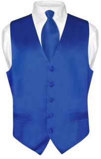 Biagio Mens Solid Royal Blue Silk Dress Vest Necktie Set
