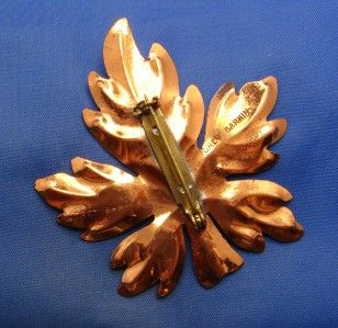 Vintage Copper Leaf Pin Marked Hand Wrought Gret Barkin