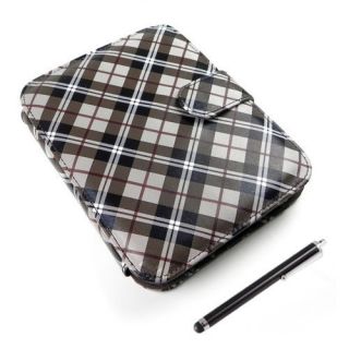 Barnes and Noble Nook Simple Touch eReader Leather Plaid Brown Case w 