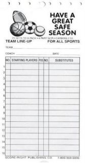 Baseball/Softball Score Right Team Line Up Cards (25 Sheets/4 Carbon 