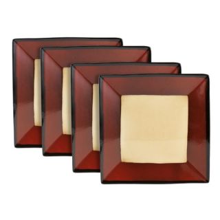 Gourmet Basics by Mikasa Belmont Red Square Dinner Plates Set of 4 