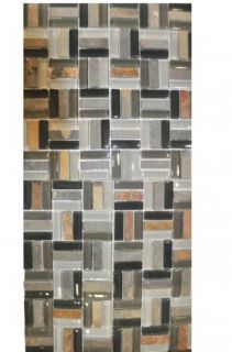   12 Black/White/Grey Slate/Glass Basket Weave Mosaic Backsplash Tile