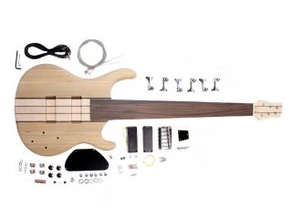 Unfinished 6 String Fretless Bass Guitar Kit Project DIY thru Neck New 