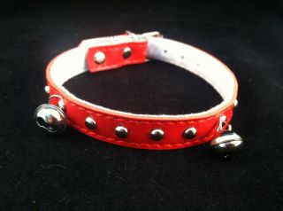 Cat Very Small Dog Collar 12 inch Red Leather w Bell