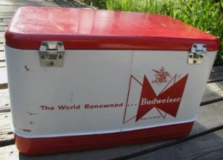 vintage budweiser ice chest cooler pick can opener