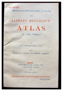 1890 Original Prospectus   ATLAS OF THE WORLD   JOHN BARTHOLOMEW
